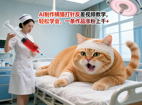 AI制作橘猫打针反差视频教学,轻松学会,一条作品涨粉上千+-星空网创资源