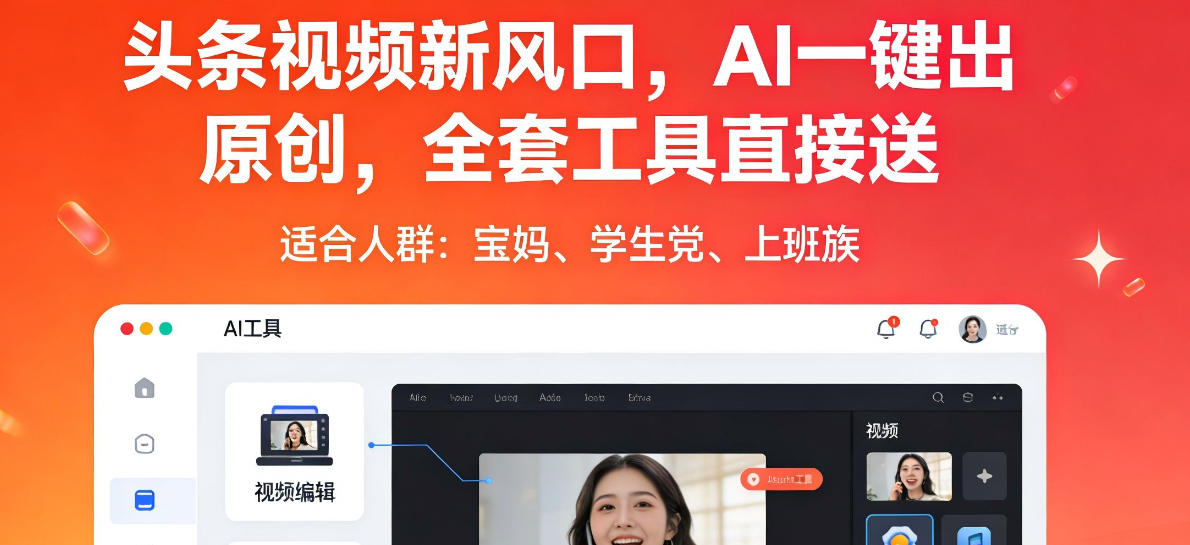 头条视频新风口,AI一键出原创,全套工具直接送,人人可做,有手就行【揭秘】 头条视频新风口,AI一键出原创,全套工具直接送,人人可做,有手就行【揭秘】