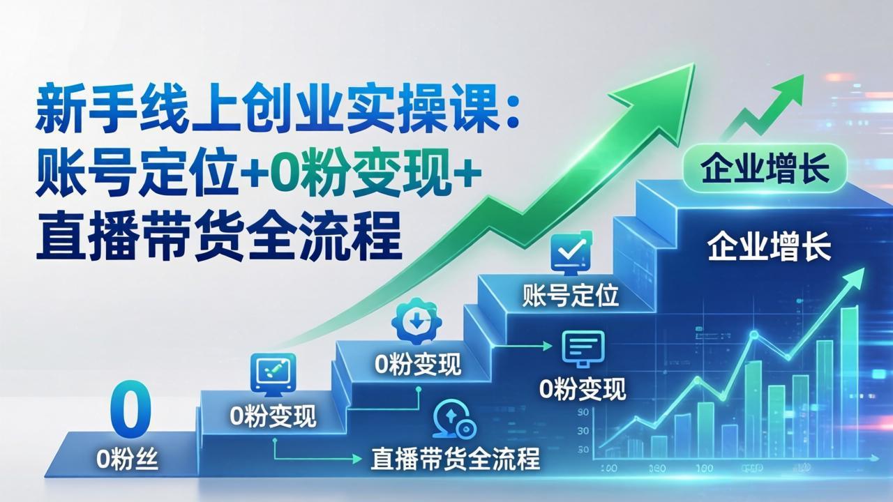新手线上创业实操课:账号定位+0粉变现+直播带货全流程,企业用户增长一步到位 新手线上创业实操课:账号定位+0粉变现+直播带货全流程,企业用户增长一步到位