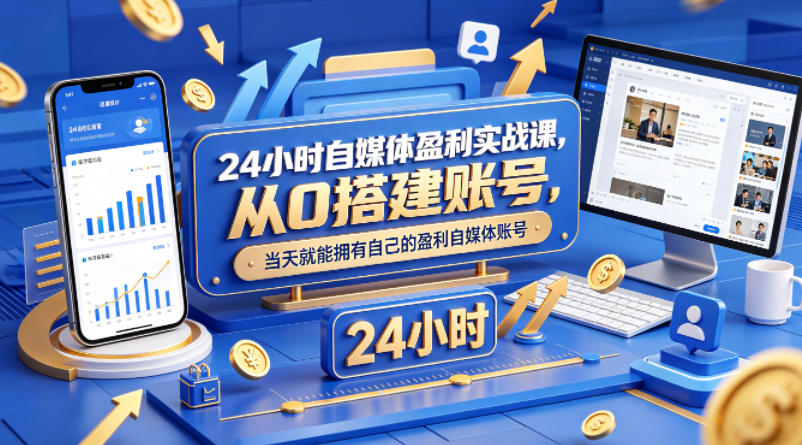 24小时自媒体盈利实战课，从0搭建账号，当天就能拥有自己的盈利自媒体账号-星空网创资源