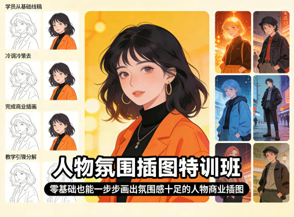 人物氛围插图特训班,零基础也能一步步画出氛围感十足的人物商业插图-星空网创资源
