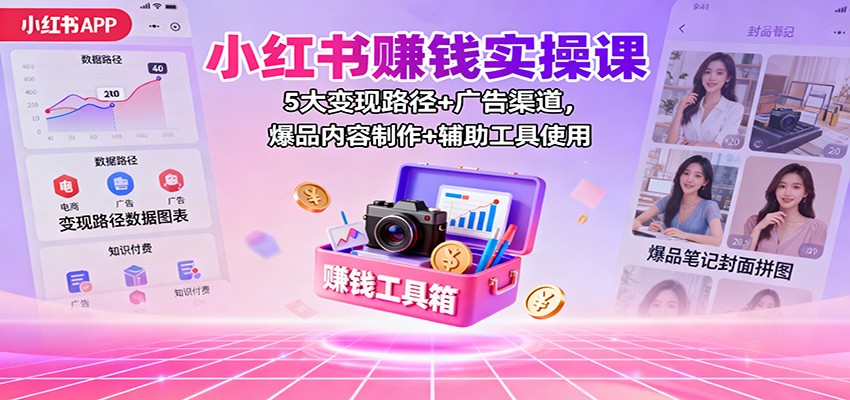 小红书赚钱实操课：5大变现路径+广告渠道，爆品内容制作+辅助工具使用-星空网创资源