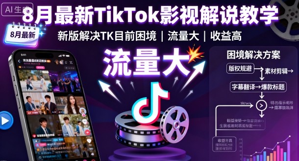 8月最新TikTok影视解说教学,新版解决TK目前困境,流量大,收益高-星空网创资源
