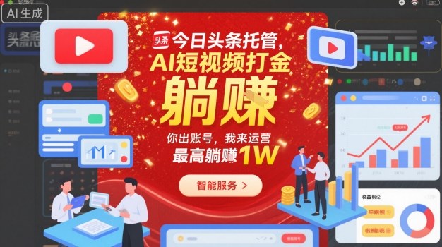 今日头条托管,AI短视频打金,你出账号,我来运营,最高躺賺1W【揭秘】-星空网创资源