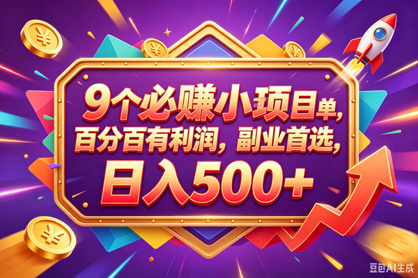 (18462期)9个必赚钱的小项目,百分百赚米,无脑简单,副业首选,日入380+-星空网创资源