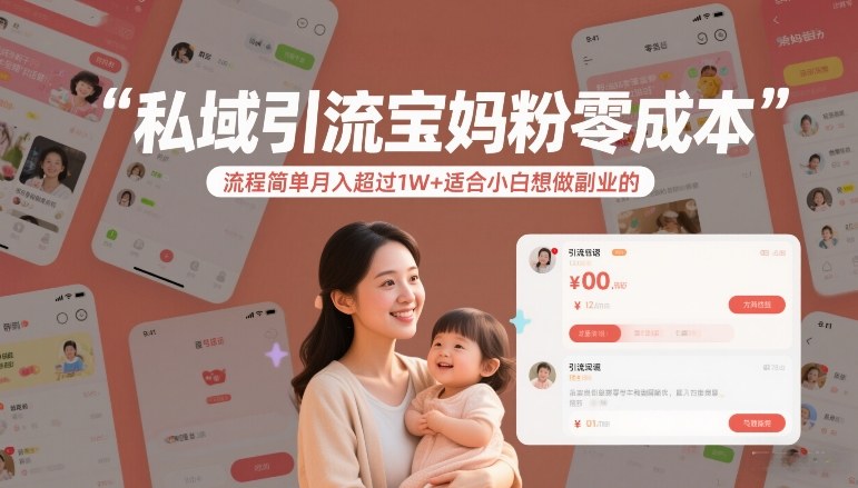 私域引流宝妈粉零成本流程简单月入超过1W+适合小白想做副业的-星空网创资源