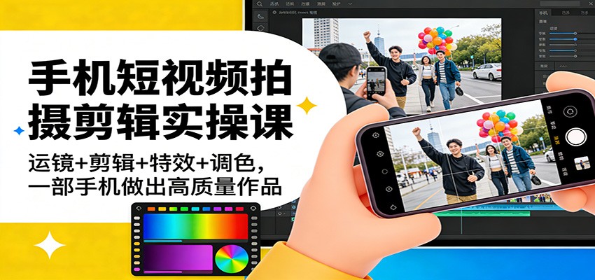手机短视频拍摄剪辑实操课：运镜+剪辑+特效+调色，一部手机做出高质量作品-星空网创资源