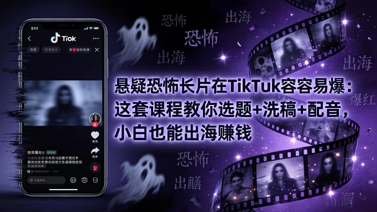 (18220期)悬疑恐怖长片在TikTok最容易爆:这套课程教你选题+洗稿+配音,小白也能出海赚钱-星空网创资源