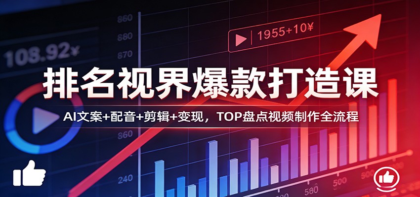 排名视界爆款打造课：AI文案+配音+剪辑+变现，TOP盘点视频制作全流程-星空网创资源