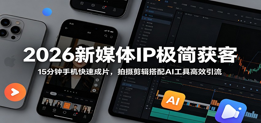 2026新媒体IP极简获客：15分钟手机快速成片，拍摄剪辑搭配AI工具高效引流-星空网创资源