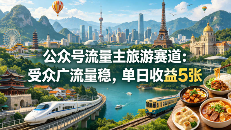 公众号流量主之旅游赛道,受众广+流量稳,平均单日收益5张+-星空网创资源