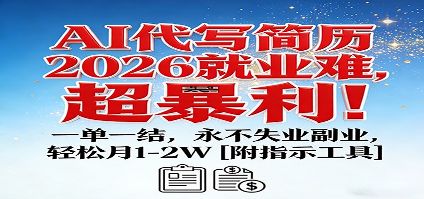 AI代写简历，2026就业难，超暴利！一单一结，永不失业副业，轻松月1-2W【附指令工具】-星空网创资源