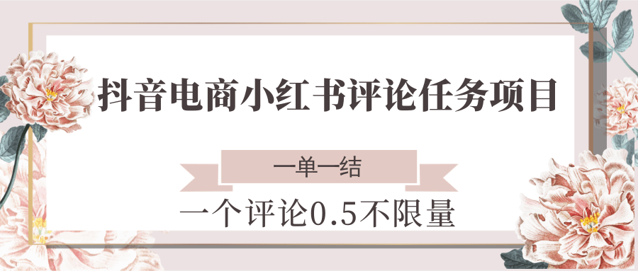 抖音电商小红书评论任务项目,一个评论0.5,一单一结 不限量-星空网创资源