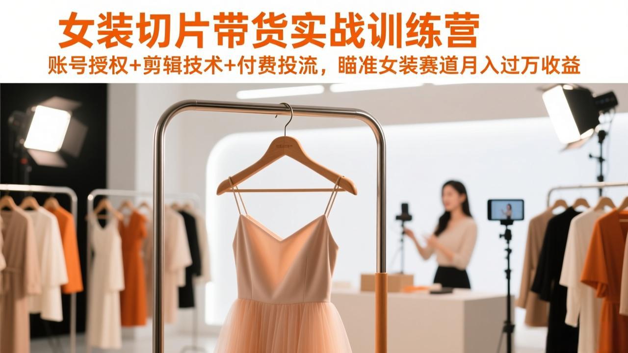 女装切片带货实战训练营,账号授权+剪辑技术+付费投流,瞄准女装赛道月入过万收益-星空网创资源