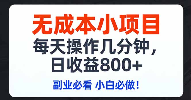 无成本小项目,每天操作几分钟,日收益800+ 副业必看 小白必做！-星空网创资源