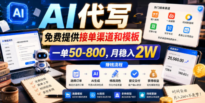 AI代写,免费提供接单渠道和模板,一单50-800,月稳入2W【揭秘】-星空网创资源