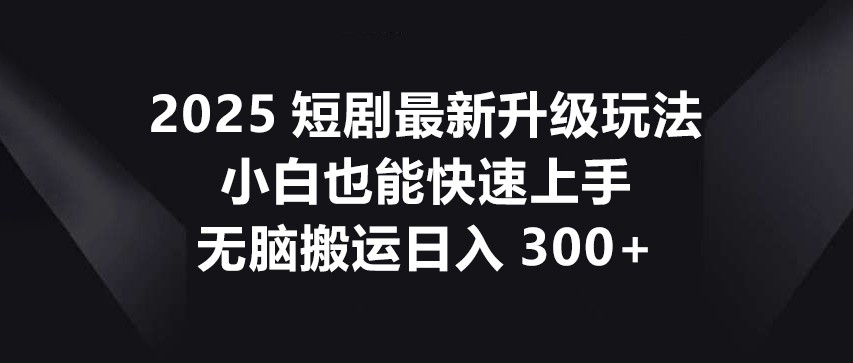 2025短剧最新升级玩法,小白也能快速上手,无脑搬运日入300+-星空网创资源