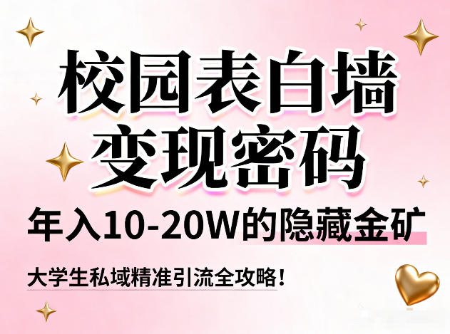 校园表白墙变现密码,年入10-20W的隐藏金矿,大学生私域精准引流全攻略!-星空网创资源