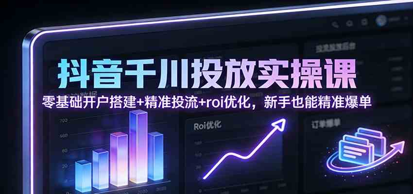 抖音千川投放实操课：零基础开户搭建+精准投流+roi优化，新手也能精准爆单-星空网创资源