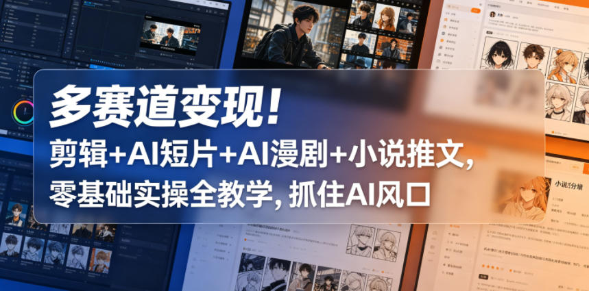 多赛道变现!剪辑+AI短片+AI漫剧+小说推文,零基础实操全教学,抓住AI风口-星空网创资源