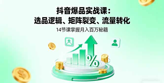 （16112期）抖音爆品实战课：选品逻辑、矩阵裂变、流量转化，14节课掌握月入百万秘籍-星空网创资源