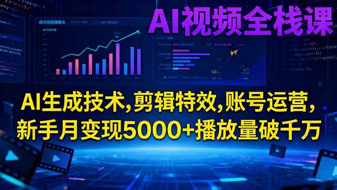 (16603期)AI视频全栈课:AI生成技术,剪辑特效,账号运营,新手月变现5000+播放量破千万-星空网创资源