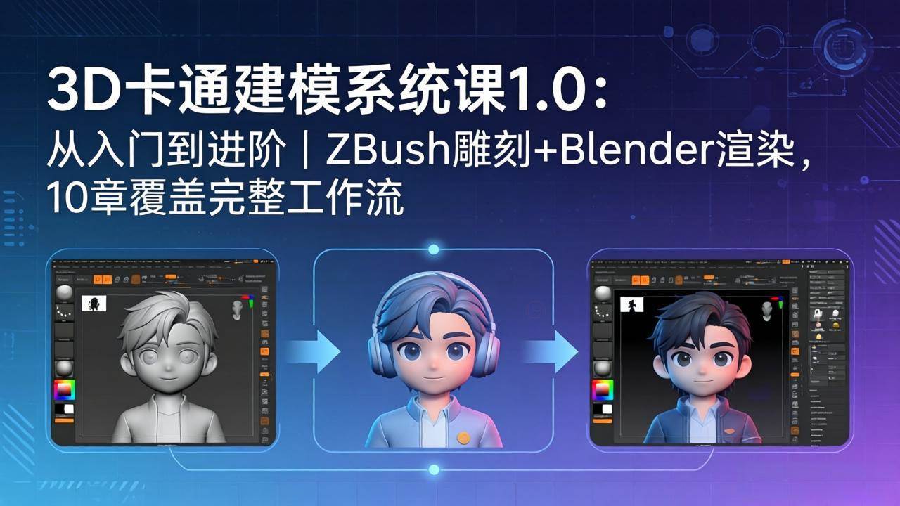 （18035期）3D卡通建模系统课1.0：从入门到进阶｜ZBrush雕刻+Blender渲染，10章覆盖完整工作流-星空网创资源