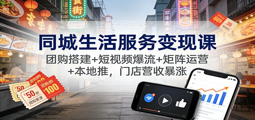 同城生活服务变现课：团购搭建+短视频爆流+矩阵运营+本地推，门店营收暴涨-星空网创资源