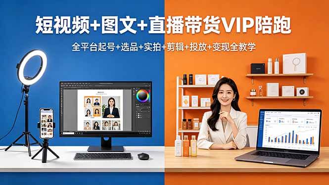 (18319期)短视频+图文+直播带货VIP陪跑,全平台起号+选品+实拍+剪辑+投放+变现全教学-星空网创资源