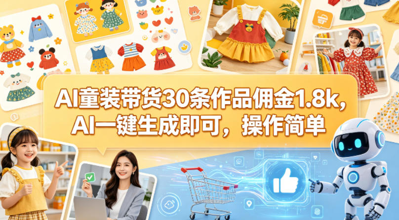 AI童装带货30条作品佣金1.8k,AI一键生成即可,操作简单-星空网创资源