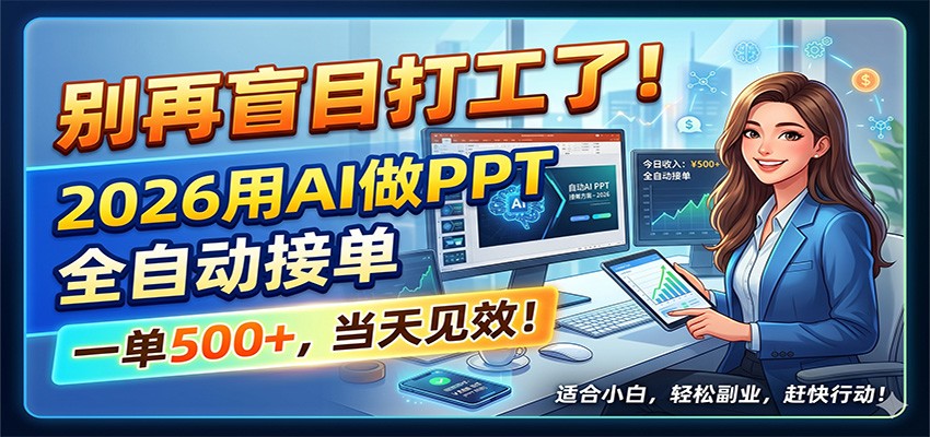 别再盲目打工了!2026用AI做PPT全自动接单,一单5张+,当天见效!-星空网创资源