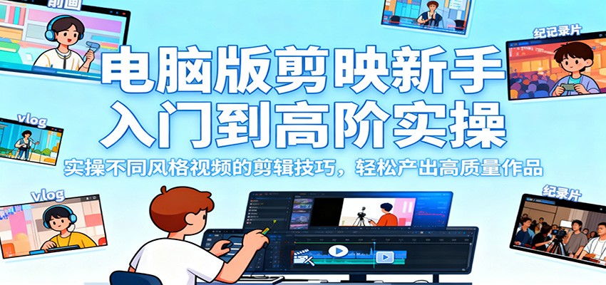 电脑版剪映新手入门到高阶实操，实操不同风格视频的剪辑技巧，轻松产出高质量作品-星空网创资源