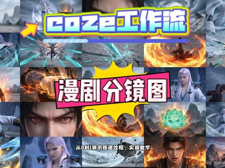 通过Coze工作流,制作《动漫分镜图》,两分钟制作完成25宫格分镜图,从0到1演示搭建过程,实操教学-星空网创资源