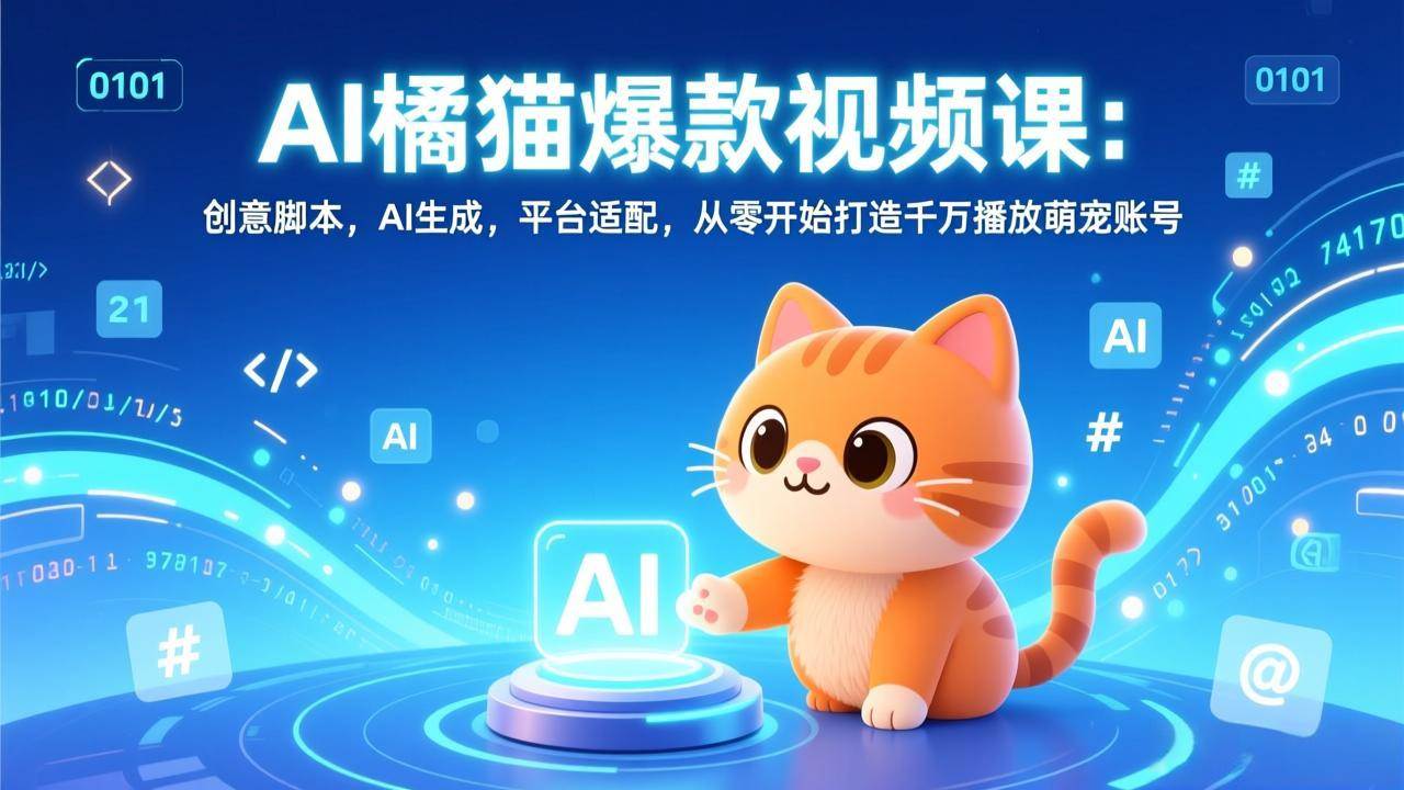 (17091期)AI橘猫爆款视频课:创意脚本,AI生成,平台适配,从零开始打造千万播放萌宠账号-星空网创资源