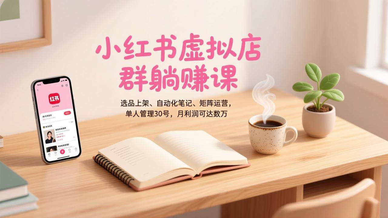 (17072期)小红书虚拟店群躺赚课,选品上架、自动化笔记、矩阵运营,单人管理30号,月利润可达数万-星空网创资源
