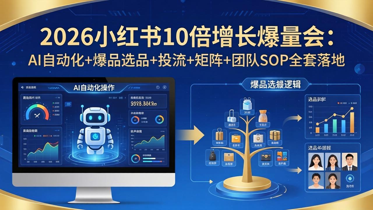 2026小红书10倍增长爆量会：AI自动化+爆品选品+投流+矩阵+团队SOP全套落地-星空网创资源