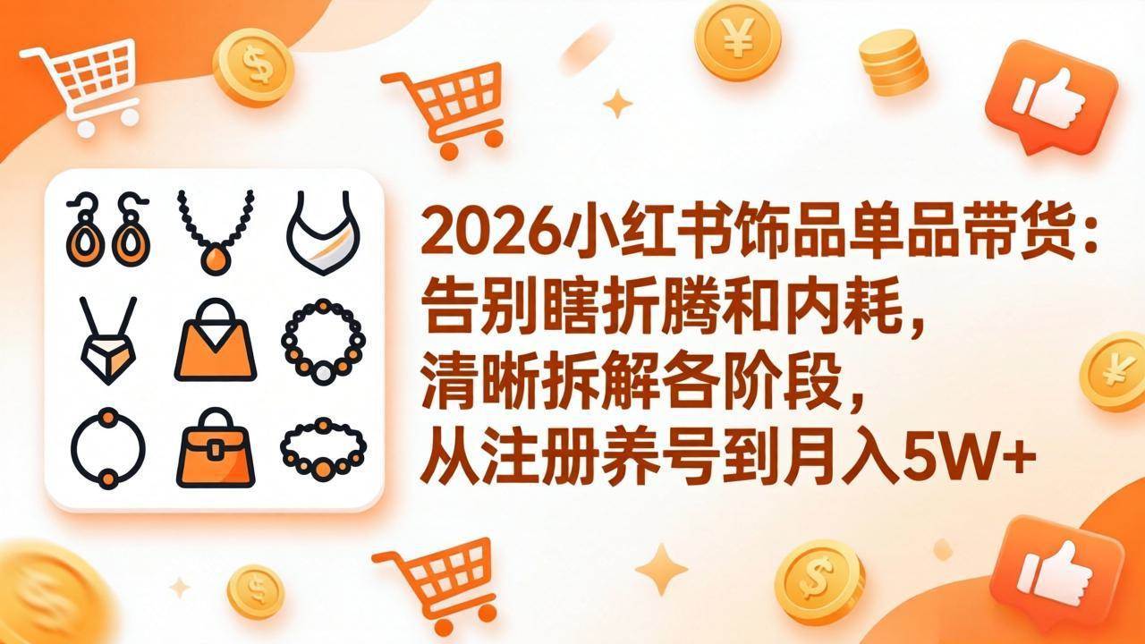 (17861期)2026小红书饰品单品带货:告别瞎折腾和内耗,清晰拆解各阶段,从注册养号到月入5W+-星空网创资源