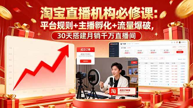 (16087期)淘宝直播机构必修课:平台规则/主播孵化/流量爆破,30天搭建月销千万直播间-星空网创资源
