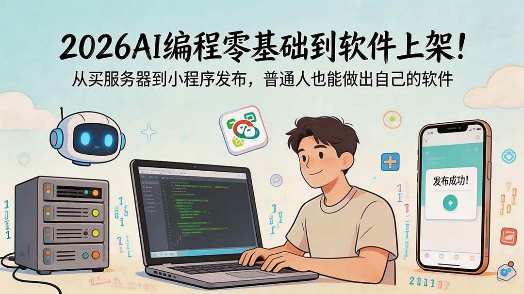 (18905期)2026AI编程零基础到软件上架!从买服务器到小程序发布,普通人也能做出自己的软件-星空网创资源