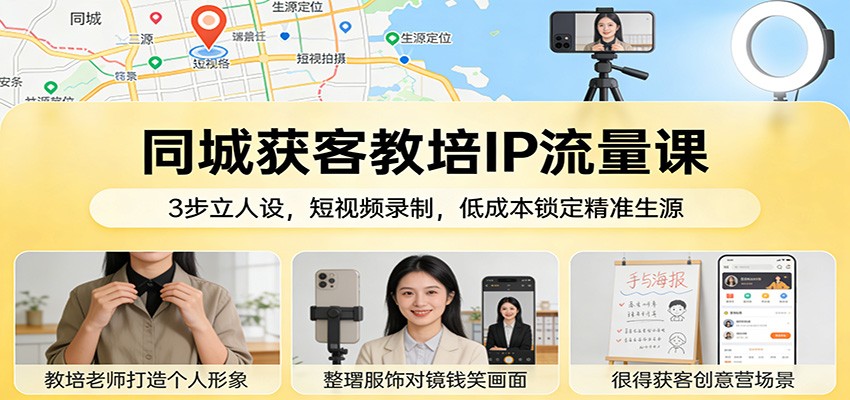 同城获客教培IP流量课：3步立人设，短视频录制，低成本锁定精准生源-星空网创资源
