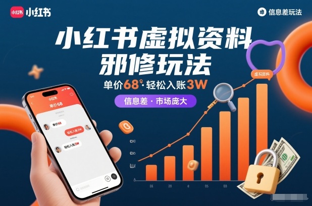 小红书虚拟资料邪修玩法，单价68，轻松入账3W，信息差玩法，市场庞大-星空网创资源