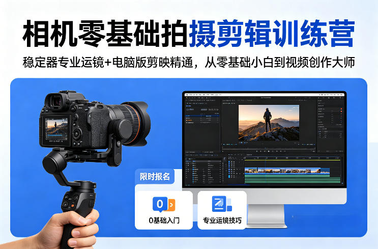 相机零基础拍摄剪辑训练营:稳定器专业运镜+电脑版剪映精通,从零基础小白到视频创作大师-星空网创资源