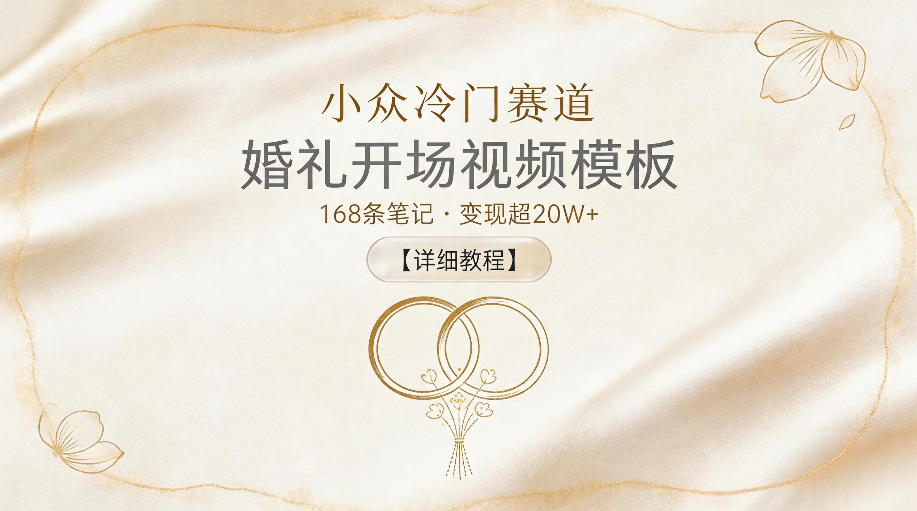 小众冷门赛道，婚礼开场视频模板，168条笔记，变现超20W+【详细教程】-星空网创资源
