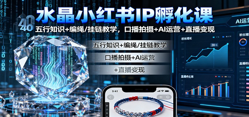 水晶小红书IP孵化课：五行知识+编绳/挂链教学，口播拍摄+AI运营+直播变现-星空网创资源
