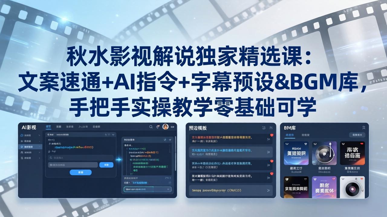 秋水影视解说独家精选课:文案速通+AI指令+字幕预设+BGM库,手把手实操教学零基础可学-星空网创资源