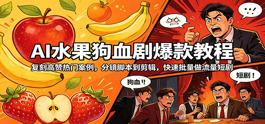 AI水果狗血剧爆款教程：复刻高赞热门案例，分镜脚本到剪辑，快速批量做流量短剧-星空网创资源