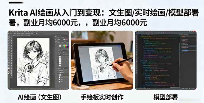 (16222期)Krita AI绘画从入门到变现:文生图/实时绘画/模型部署,副业月均6000元-星空网创资源