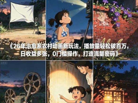 26年治愈系农村动画新玩法，播放量轻松破百万，日收益多张，0门槛操作，打造流量密码-星空网创资源