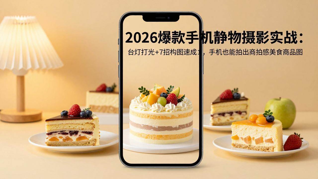 (17960期)2026爆款手机静物摄影实战:台灯打光+7招构图速成,手机也能拍出商拍感美食商品图-星空网创资源