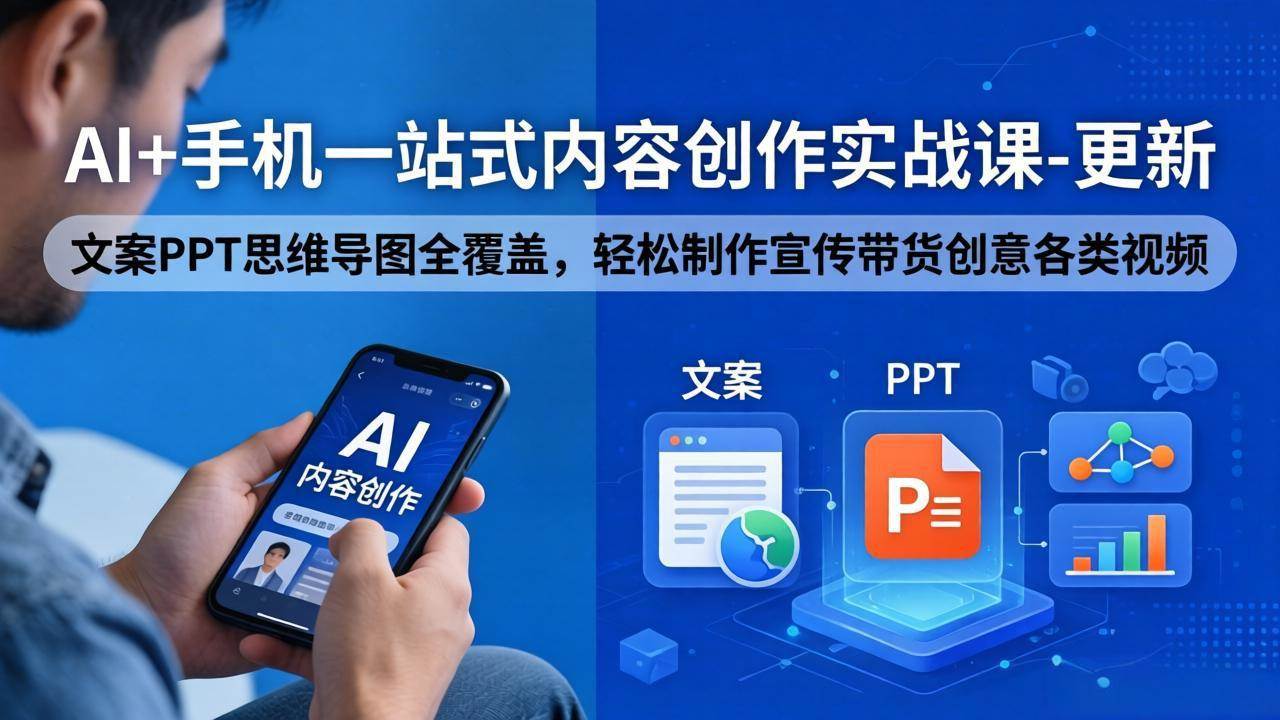 (18204期)AI+手机一站式内容创作实战课-更新,文案PPT思维导图全覆盖,轻松制作宣传带货创意各类视频-星空网创资源
